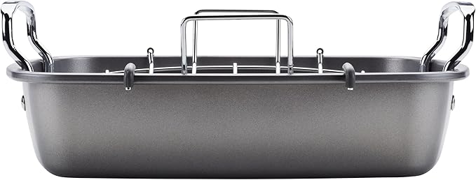 Circulon Total Bakeware Nonstick Roaster, Roasting Pan with Rack, 17-Inch x 13-Inch, Gray