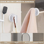 Suction Cup Hooks for Shower - Bathroom Reusable Hooks for Towels, Robes & Loofah - No-Drill Mounting on Kitchen,Walls,Metal,Glass,Mirrors,Tile & Smooth Non-Porous Surfaces (4, White)