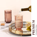 Venus Vintage Drinking Glasses Set of 6-17oz Hand-Blown Highball Ribbed Glassware, Arch Design Cocktail Glasses for Whiskey Water Beverages Ice Coffee Juice Milk