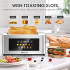 Geek Chef Toaster 4 Slice, 1.5" Touch Screen Extra Wide Slots for Bagels & Waffles, 6 Browning Levels, Timer, Reheat, Defrost, Cancel Function, Auto Shut-Off, Removable Crumb Tray, Stainless Steel