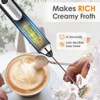 Milk Frother Handheld, Rechargeable Coffee Frother Wand with 2 Stainless Whisks 3 Speeds, Drink Mixer, Electric Foam Maker, Hand Mixer for Lattes, Cappuccino, Matcha, Egg, Black