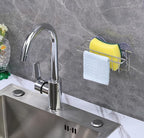 TESOT Sink Caddy Sponge Holder for Kitchen Sink Dish Cloth Hanger 2 Suspension Options(Suction Cups and Adhesive Hook), SUS304 Stainless Steel, Silver