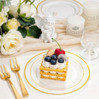 bUCLA 100 Pieces Clear Gold Plastic Plates Disposable - 6.25 Inch Clear Plastic Dessert Plates with Gold Trim for Party, Wedding & Thanksgiving