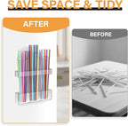 Straw Holder for Cabinet Door, Reusable Tumbler Straw Organizer Storage Container Mount for Kitchen Counter Cupboard Door (Transparent, 5.7inch)