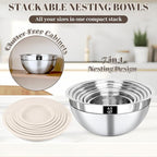 Mixing Bowls with Lids Set - 7PCS Nesting Mixing Bowls, Lids, Stainless Steel Mixing Bowls for Mixing, Baking & Meal Prep, Dishwasher Safe, Size 0.7/1.1/1.5/2.1/3.5/4/4.5 QT, Khaki