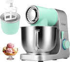 Aifeel Stand Mixer, 6.5QT Mixer with Ice Cream Maker Attachments, Kitchen Electric Mixer Multifunctional Bread Dough Mixer with Dough Hook,Whisk & Beater, Food Mixer for Baking (Green-Silver)