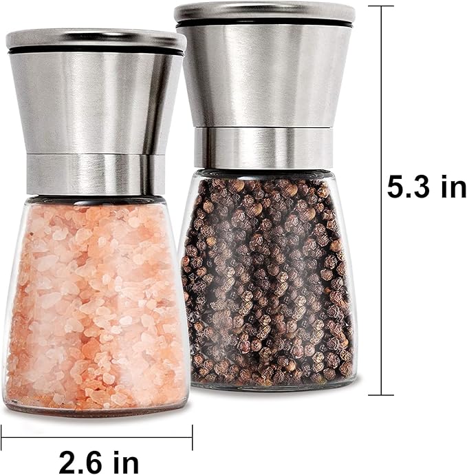 Gulex® Salt and Pepper Grinder Set Pepper Mill, Sea Salt Shaker Refillable, Adjustable Coarseness, Stainless Steel with Ceramic Rotor (Set of 2)