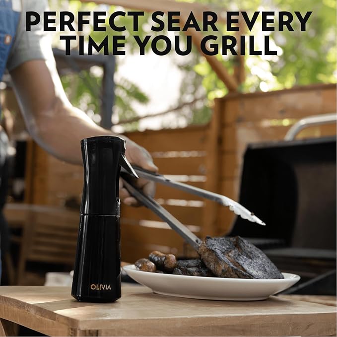 FLAIROSOL OLIVIA SIGNATURE Advanced Kitchen Oil Sprayer Technology, Fine Mist & Portion Control, Refillable Glass Cooking Spray Bottle, Anti-Drip & Leakproof, Air Fryer, Salad, BBQ, 200ml (Black)