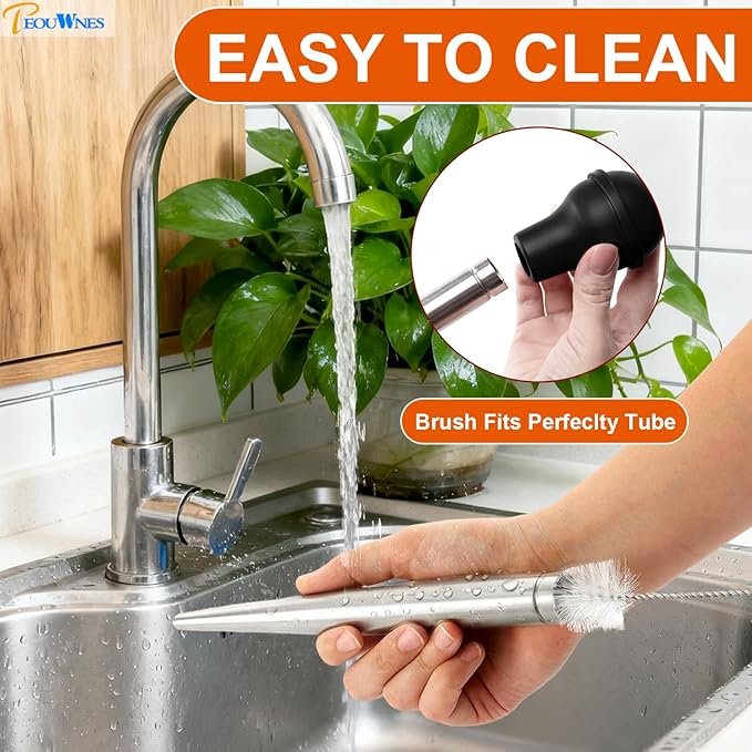 Stainless Steel Turkey Baster with Cleaning Brush & Needle, Black Meat Injector Set for Home Baking Kitchen Tool Cooking, Flavor Meat Poultry, Beef, Chicken