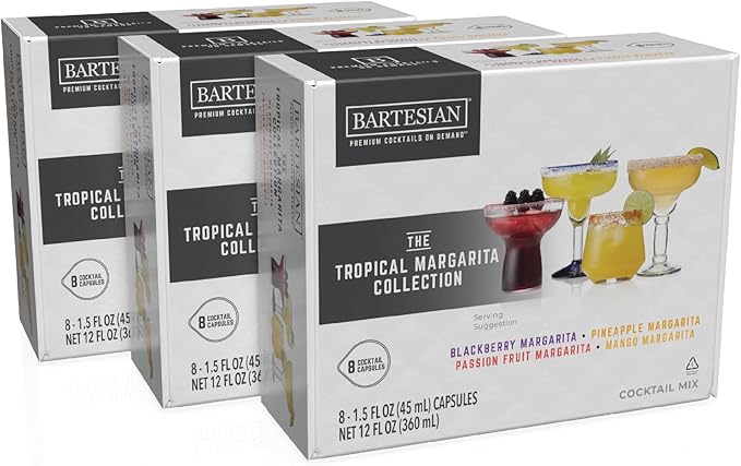Bartesian 24-Pack Tropical Margarita Mixer Capsules for Cocktail Machine – Home Bar Mixology Cocktails Mix Pod Capsule Set To Use With the Bartesian Cocktail Drink Maker Machine