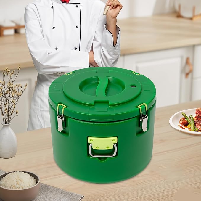 Eapmic 31.7Qt Insulated Food Container, Stainless Steel Container, 30L Commercial Soup Carrier 24 Hours Heat Preservation for Hot and Cold Food Storage Restaurant Canteen Home Lunch Use (Green, 30L)