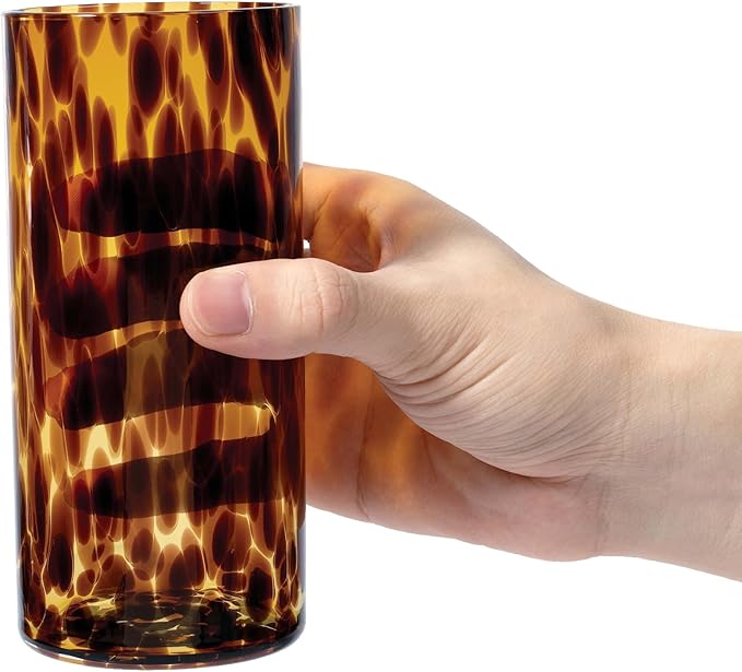 Joseph Sedgh Collection Tortoise Shell Highball Glass Set of 4 – 14.54 oz Borosilicate Cocktail & Water Glasses – Durable, Lead-Free, Dishwasher Safe – Elegant Gift Packaging