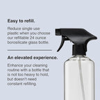 Public Goods Empty Glass Spray Bottle for Multi-Surface Cleaner | Refillable Spray Bottle for Cleaning | Made with Borosilicate Glass for Countertops, Tile, Floors, Appliances | BPA Free | 24 Oz