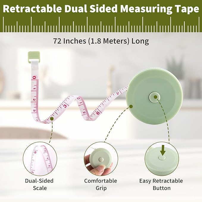 Measuring Tools and Scales, 8 PCS Measuring Cups and Spoons Set, Kitchen Food Scale with Tare Function, Digital Grams and Ounces, Retractable Dual Sided Tape Measure, Ideal for Baking and Cooking