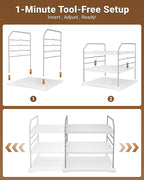 EVERIE Extendable 3-Tier Kitchen Cabinet & Pantry Organizer for Plastic Wrap, Foil & Storage Bags, Adjustable Heavy Duty Shelf Rack for Wrap Boxes, Jars & Snack Boxes (11–16.7 in Wide), Pack of 2