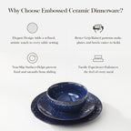 MALACASA 12 Pieces Dinnerware Sets, Modern Plates and Bowls Sets, Blue Dish Set for 4, Kitchen Ceramic Dinner Plates Dishware Set, Microwave and Dishwasher Safe, Series LYDIA