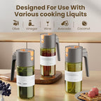 LUKUMIQI 2 in 1 Oil Sprayer for Cooking, 17oz Light-Blocking Glass Spray Bottle with Stickers, Oil Dispenser for Salad, Air Fryer & BBQ