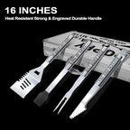 Poppy Gifts, Christmas Poppy Gifts for Grandpa from Grandkids Heavy Duty Grilling Accessories Kit for Backyard BBQ, Thick Stainless Steel Grill Utensils with Non-Slip Handle Tool for Man on Birthday