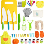 38 Pcs Kids Knife Set, BPA Free Montessori Kitchen Cooking Tools-Kid Safe Knifes, Crinkle Cutters, Avocado Slicer, Cutting Board, Peeler, Apron Gloves Set, Kitchen Tools for 3+ Year Old Girl Boy