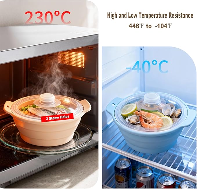 42oz Silicone Microwave Steamer For Vegetables, Cooker For Microwave with Handle & Lid, Collapsible Steam Pot, Heat-Resistant Cooker with Steam Holes, BPA Free, Dishwasher Safe (Dark Blue), 1 Pack