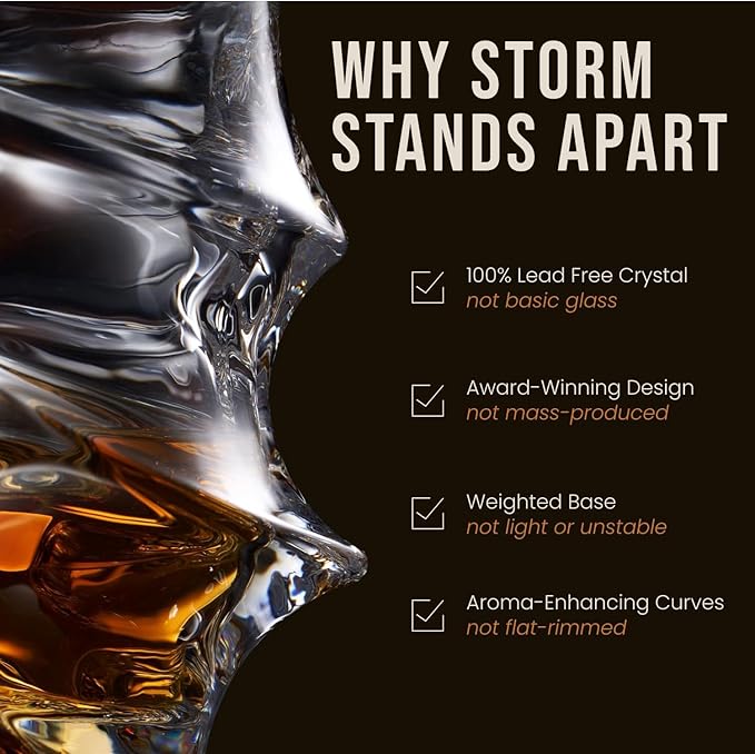 Storm Japanese Crystal Whisky Glasses – 100% Ultra Clarity Lead-Free Crystal – Set of 2 Premium 10oz Old Fashioned Tumblers for Bourbon, Scotch & Cocktails (Small, 2, Count)