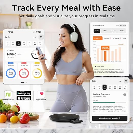 Ultrean Smart Food Scale with Nutritional Calculator, Kitchen Scale for Weight Loss, Food Weight Scale with App for Calorie & Macro Tracking, AI Scan, 33lb