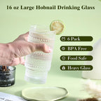Large Capacity 16 oz Hobnail Drinking Glasses Set of 6, Vintage Glassware Drinking Glasses, Clear Water Glasses Tumbler, Cups for Kitchen, Juice, Beer, Cocktail, Whiskey