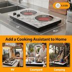 CUSIMAX Hot Plate, 1800W Double Burner Electric Hot Plate for Cooking, Dual Control Portable Infrared Stove Countertop Cooktop, Heat-up in Seconds, Stainless Steel White Marble