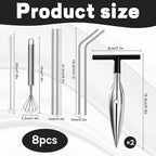 Coconut Opener Tool, 8-Piece Coconut Cutter Set with Stainless Steel Openers and Grater for Easy Coconut Preparation, Includes 4 Straws and Cleaning Brush for Complete Coconut Experience