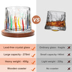 Rotatable Old Fashioned Glass Cup, 275ml/10oz Crystal Whiskey Glass Set of 2, Wood Coaster, Thickening, Used as Rum Glass Cup, Cocktail, Coffee, Milk to Relax and Reduce Stress, Christmas gifts