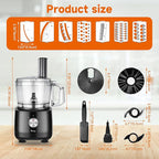 Davivy 7-Cup Food Processor with Built-in Storage Drawer | 600W Motor, 10-Blade Set for French Fries, Wavy Slicing, Dough Kneading | 3-Speed Compact Chopper for Home Kitchen Meal Prep, Black