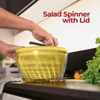 GUZZINI 10" Salad Spinner with Lid - Acid Yellow, Wash, Spin & Dry Vegetables, Fruits, Salad, Built in Draining - Fruit Washer Fruit Dryer, Home Gadgets & Kitchen Tools