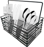 Stainless Steel Utensil Basket,Dishwasher, Flatware Basket, Kitchen, Countertop, Office, Camping, Outdoors, and Restaurants, 4-Compartment, Black