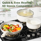 SODAY 18 Pcs Pots and Pans Set Non Stick, Cookware Sets with Detachable Handle, Nonstick RV Kitchen Cooking Tools Removable Handles, Oven Safe, Induction Fast, Stackable Induction Cookware, White