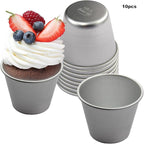 10pcs Aluminum Alloy Pudding Molds, Non-Stick Popover Pan Mini Flan Molds Individual Muffin Baking Maker, Reusable Baking Pans for Cupcakes, Muffins, Jellies, Tarts(COLOR:Silver)