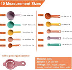 Plastic Measuring Cups and Spoons Set - 10 Pcs Colorful Kitchen Measuring Tool, Engraved Metric/US Markings Stackable Silicone Measure Cup for Liquid & Dry Measuring, Cooking & Baking, Random Color