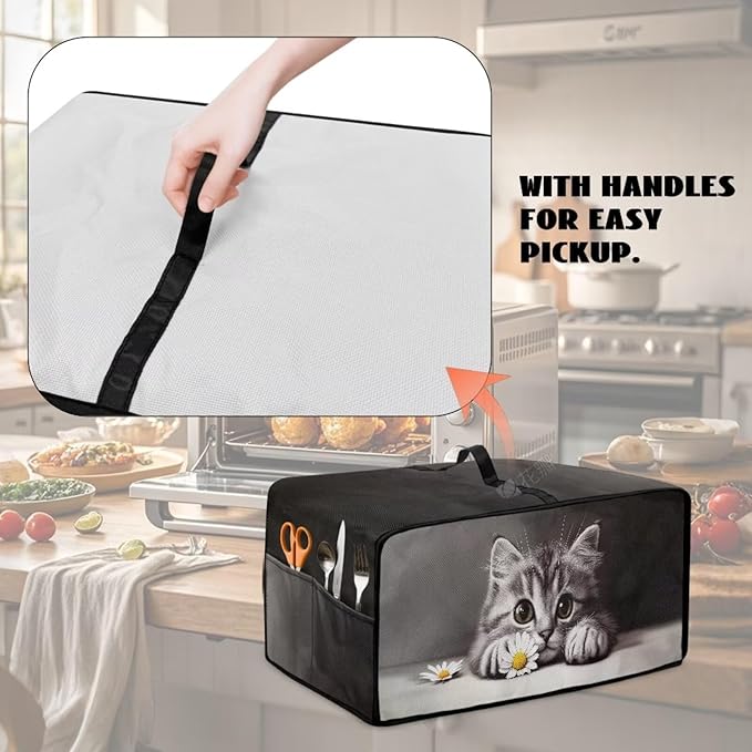 Kitten Daisy Print Toaster Oven Stain-resistant Cover for Kitchen Counter Decor, Heavy Duty Heat-resistant Microwave Oven Cover, Washable (Large-18.5 * 22.5 * 12.99 inches)
