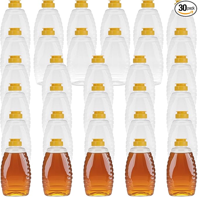 SEUNMUK 30 Pack 16oz Clear Plastic Honey Bottles, Honey Squeeze Bottle, Honey Dispenser with Flip Top Lids For Storing and Dispensing