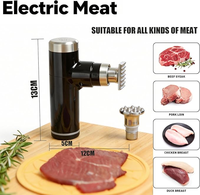 Electric Meat Tenderizer Tool,Cordless Meat Tenderizer Machine with 2 Stainless Steel Meat Mallet,Kitchen Essentials For Tenderizing Steak/Beef/Chicken Chops (brown) (N-09) (S10)