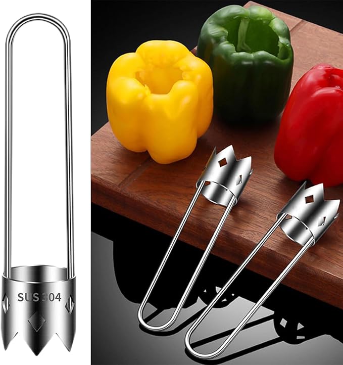 Red Bell Pepper Corer & Apple Corer Tool, 304 Stainless Steel Bell Pepper Seed Remover, Vegetable & Fruit Corer for Stuffed Peppers, Pear, Pineapple, Easy Clean Dishwasher Safe Kitchen Prep Tool