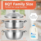LOLYKITCH 8-Quart/ 30CM Stainless Steel Steamer Pot - 3 Tier Steamer for Cooking Dumplings & Veggies, 12 Inch Large Induction Stock Pot for All Stovetops, Heavy Duty
