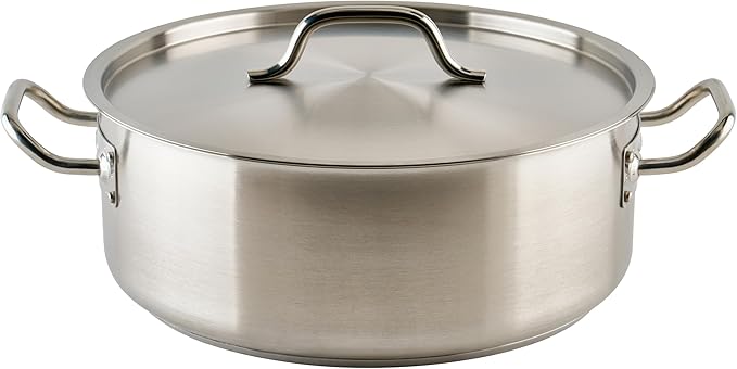 Winco Commercial-Grade Stainless Steel Brazier with Lid, 15 Quart