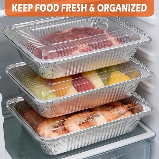Aluminum Pans with Lids (60 Pack, 8.5"×6") 2.25 LB Capacity Foil Pans with Lids - 60 Pans and 60 Clear Dome Lids - Disposable Food Containers Tin Foil Pans for Baking, Meal Prep,Storage and Freezer
