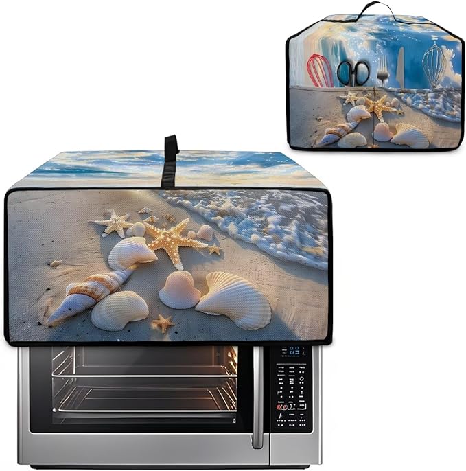 Beach Starfish Shell Print Toaster Oven Scratch-resistant Cover, Heat-resistant Small Appliance Cover for Kitchen Counter with Storage Pockets (Large-18.5 * 22.5 * 12.99 inches)