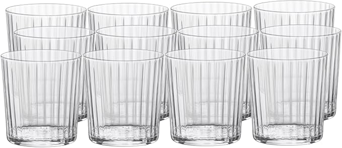 Bormioli Rocco Exclusiva Negroni Glasses, Set of 12-12 Oz. Ribbed Cocktail Tumblers Made in Italy with Star Crystal Glass & XLT Treatment - Stylish Everyday Drinkware, Dishwasher Safe
