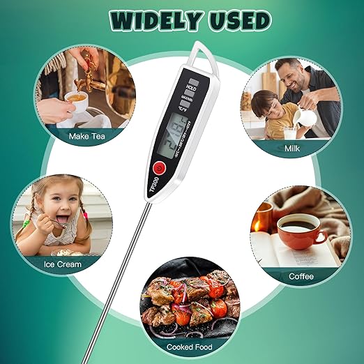 Copkim 6 Set Waterproof Food Thermometer for Water, Liquid, Candle and Cooking Digital Meat Thermometer with Long Probe Instant Read for Kitchen BBQ Grill Candy (Black,White,Red)