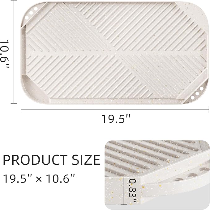 Caannasweis Nonstick Griddle Grill Pan - 19.5" x 11" Reversible Griddle Pan for Stove Top, Grill, or Campfire, Two Burner Cast Aluminum Grill, Rectangular Baking Flat and Ribbed Griddle Plate, Beige