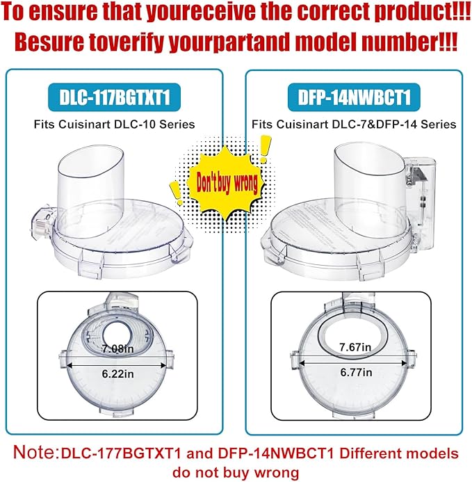 4 Locking Knob DFP-14NWBCT1 Food Processor Replacement Bowl Lid, Compatible with Cuisinart Food Processor DLC-005AGTXT1 Bowl, Suitable for Model DFP-14 (4.45 * 7.6in)