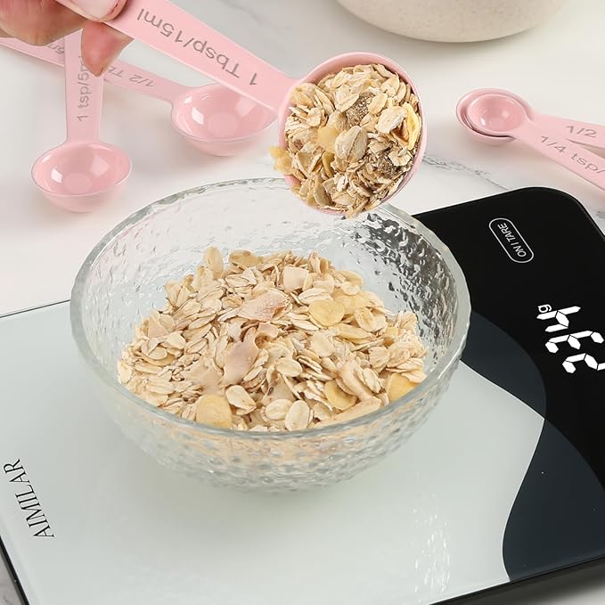 Stainless Steel Measuring Spoons Set of 5, Metal Measuring Cups and Spoons Set for Liquid/Food/Kitchen/Baking (Pink)