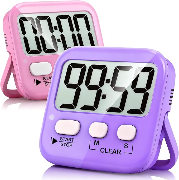 Antonki 2 Pack Digital Timer for Kids, Magnetic Countdown Kitchen Timers for Cooking, Egg, Classroom, Teacher, Exercise, Study, Oven - Battery Included